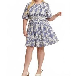 NEW JADE BY JANE floral print embroided mini dress - plus in blue-white